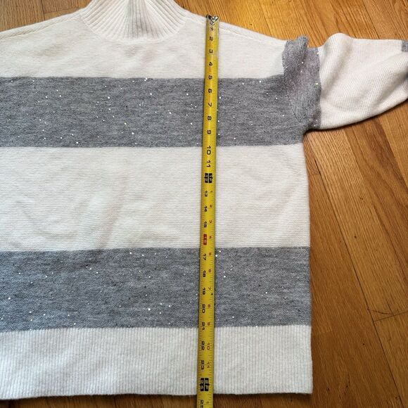 Talbots Women’s Wool Blend Turtleneck Long Sleeve Sweater Sequin Stripe Gray M - Picture 8 of 16